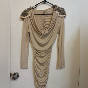 Arden B Tan Long Sleeve Dress with Studded Shoulders